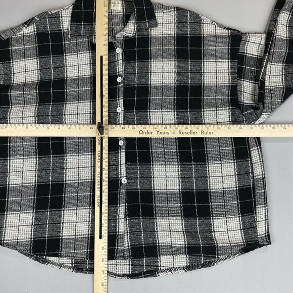 Thick Flannel Button Up High Low Women's M/L Black White Plaid Cozy Lagenlook - Picture 9 of 16